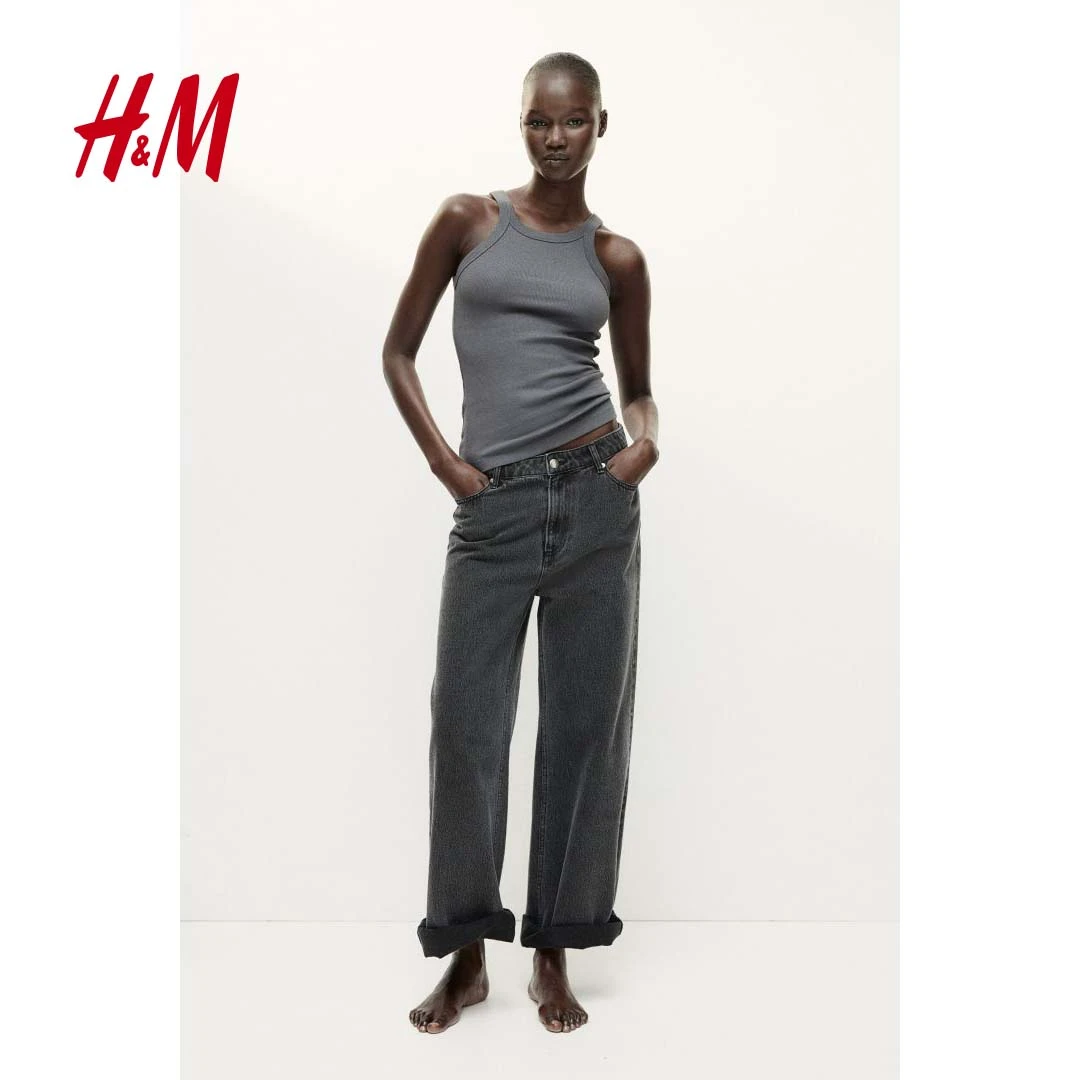 HM女装背心吊带秋季圆领罗纹基础款舒适打底修身无袖上衣0882925