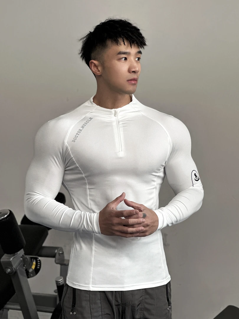 男士运动长袖健身跑步弹力速干紧身衣半拉链春秋休闲打底撸铁上衣