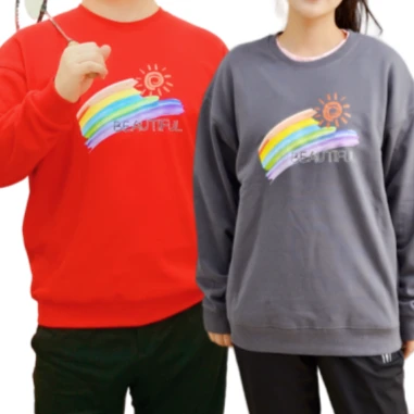 元首情侣多色宽松时尚长袖针织印花卫衣运动M11322【花型彩虹】