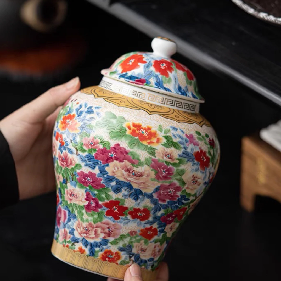 百花将军罐陶瓷茶叶罐密封罐储物罐一罐多用