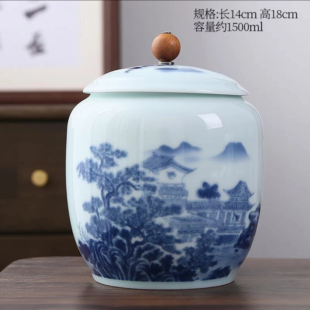手工贴花高温烧制陶瓷茶叶罐一斤装家用防潮储物存茶罐一罐多用