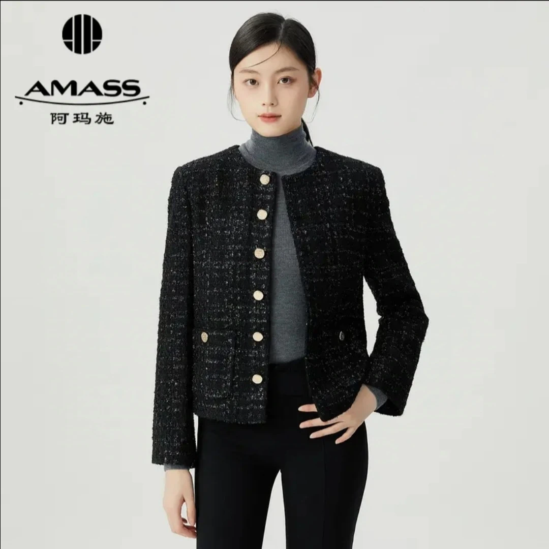 AMASS/阿玛施时尚秋冬新款5400847复古百搭气质小香风单排扣外套