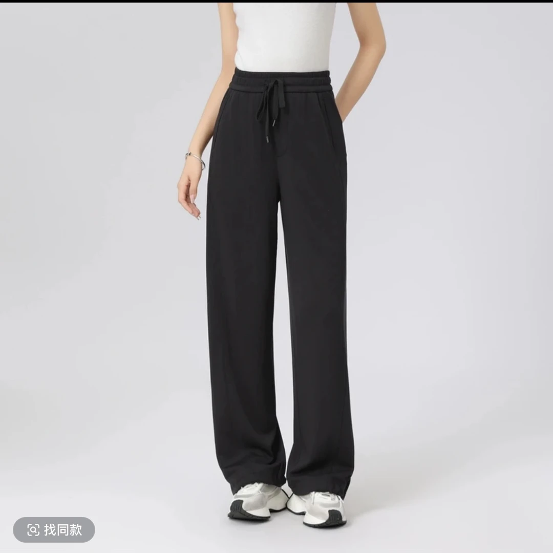 阿玛施AMASS新款简约垂感直筒裤宽松冬季百搭松紧腰休闲裤5100515