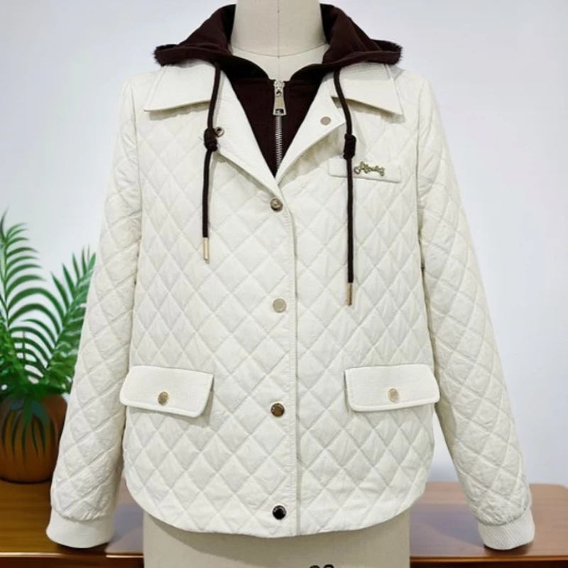 120#白【木兮兮专属】2024年冬季新款气质显瘦时尚拉链连帽百搭外套