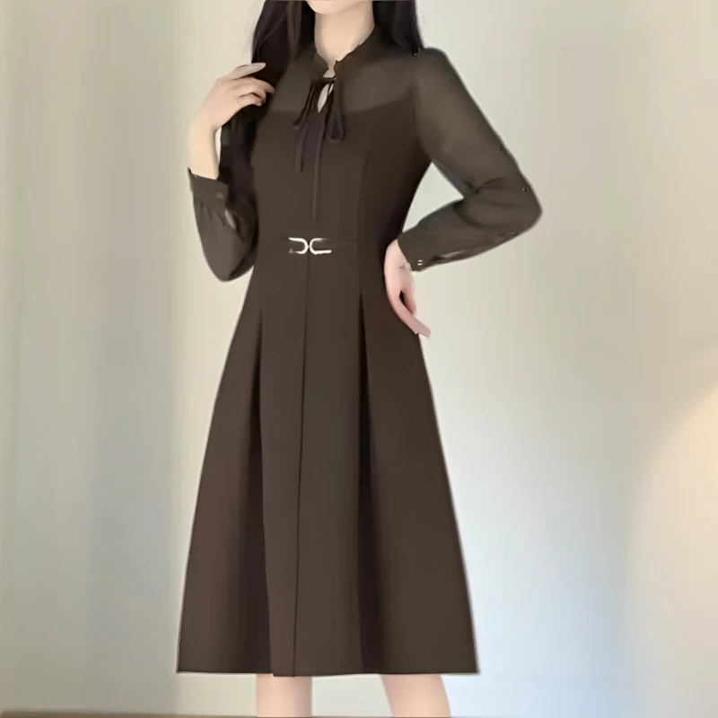E005#咖【木兮兮专属】2024秋冬气质修身显瘦时尚洋气中长款连衣裙