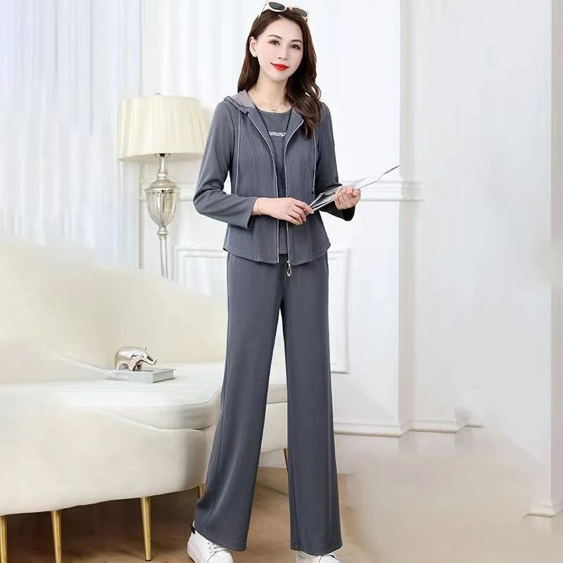 T117#-灰【木兮兮专属】2025年春季新款气质显瘦减龄时尚休闲套装