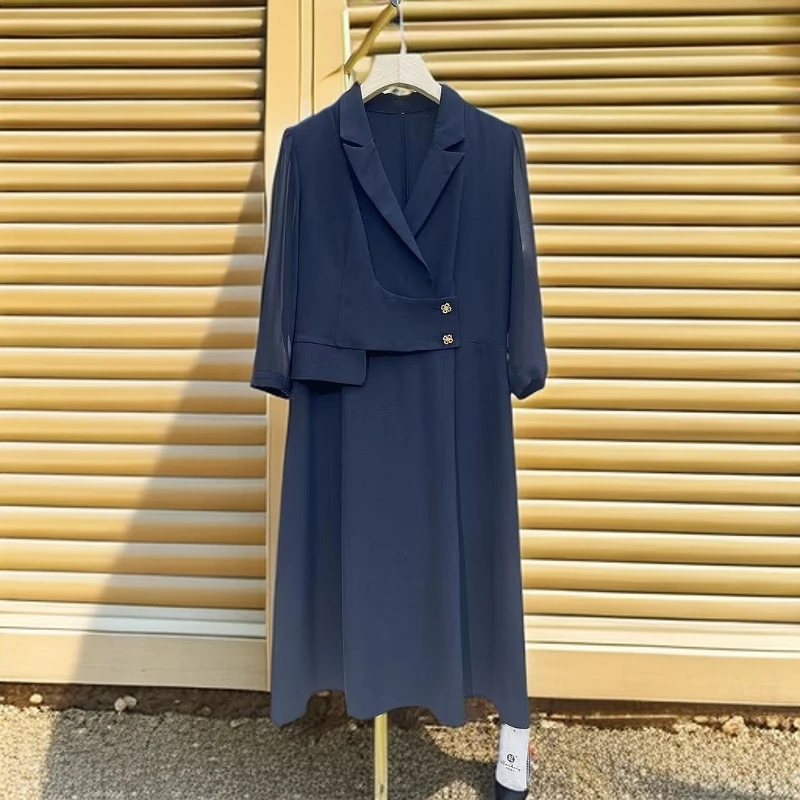 A314#蓝【木兮兮专属】2025春季新款气质修身时尚中长款连衣裙女