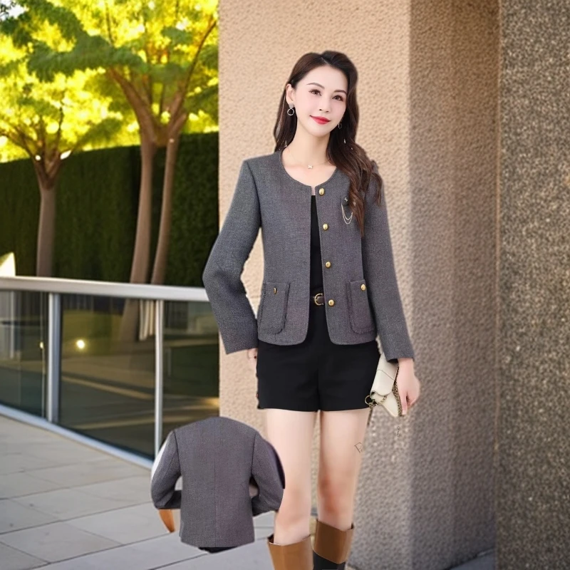 B31#灰【木兮兮专属】2026春季新款时尚轻奢气质百搭显瘦洋气外套