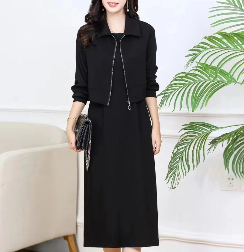 24609#黑【木兮兮专属】2026年秋冬季新款气质显瘦时尚休闲两件套装