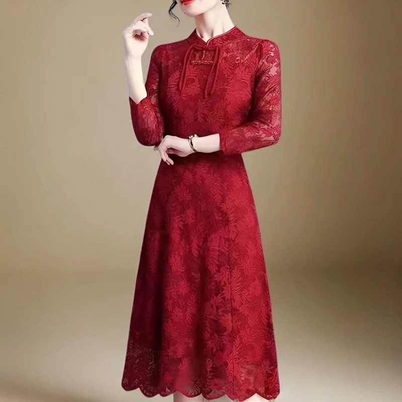 C037#【木兮兮专属】2024年秋冬新中式国风时尚显瘦蕾丝修身连衣裙