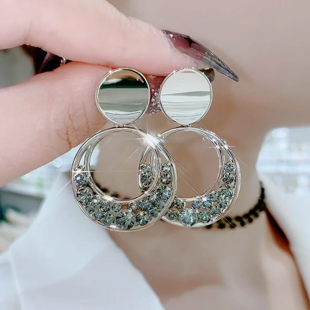 铜合金玻璃耳饰 181-气质时尚爆款轻奢日韩个性 镜中圈 经典耳环