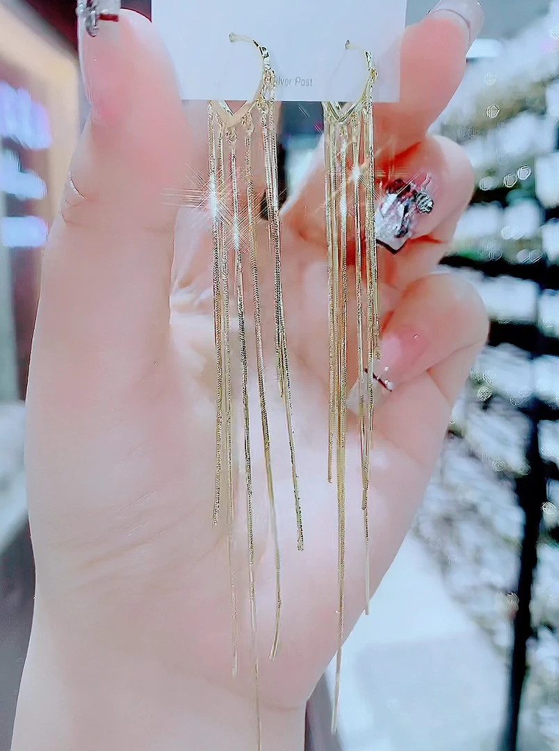 铜合金仿珍珠耳饰 111-气质女王流苏时尚简约耳饰女长款耳环