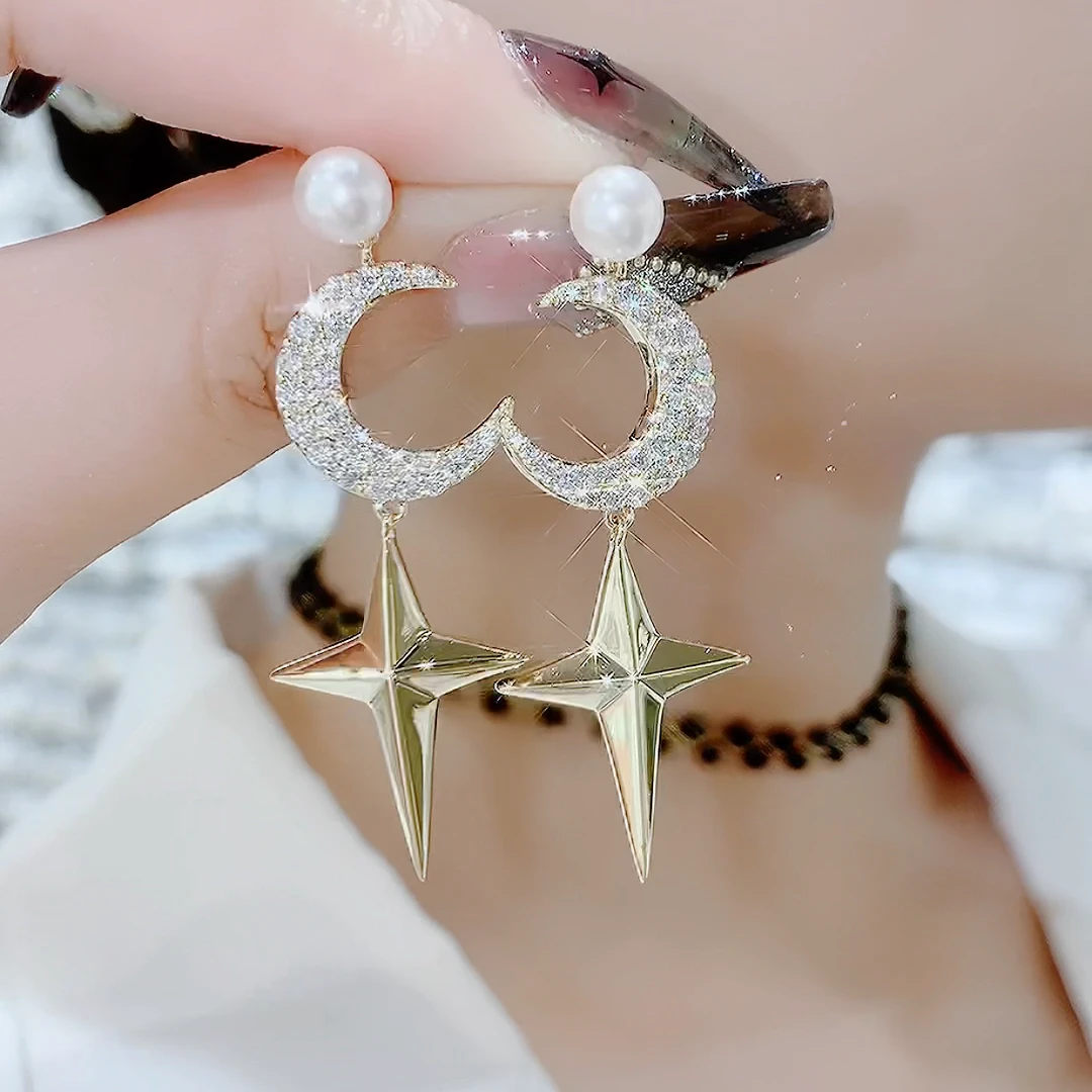 铜合金玻璃耳饰 176-精致轻奢个性日韩星月气质时尚百搭耳环