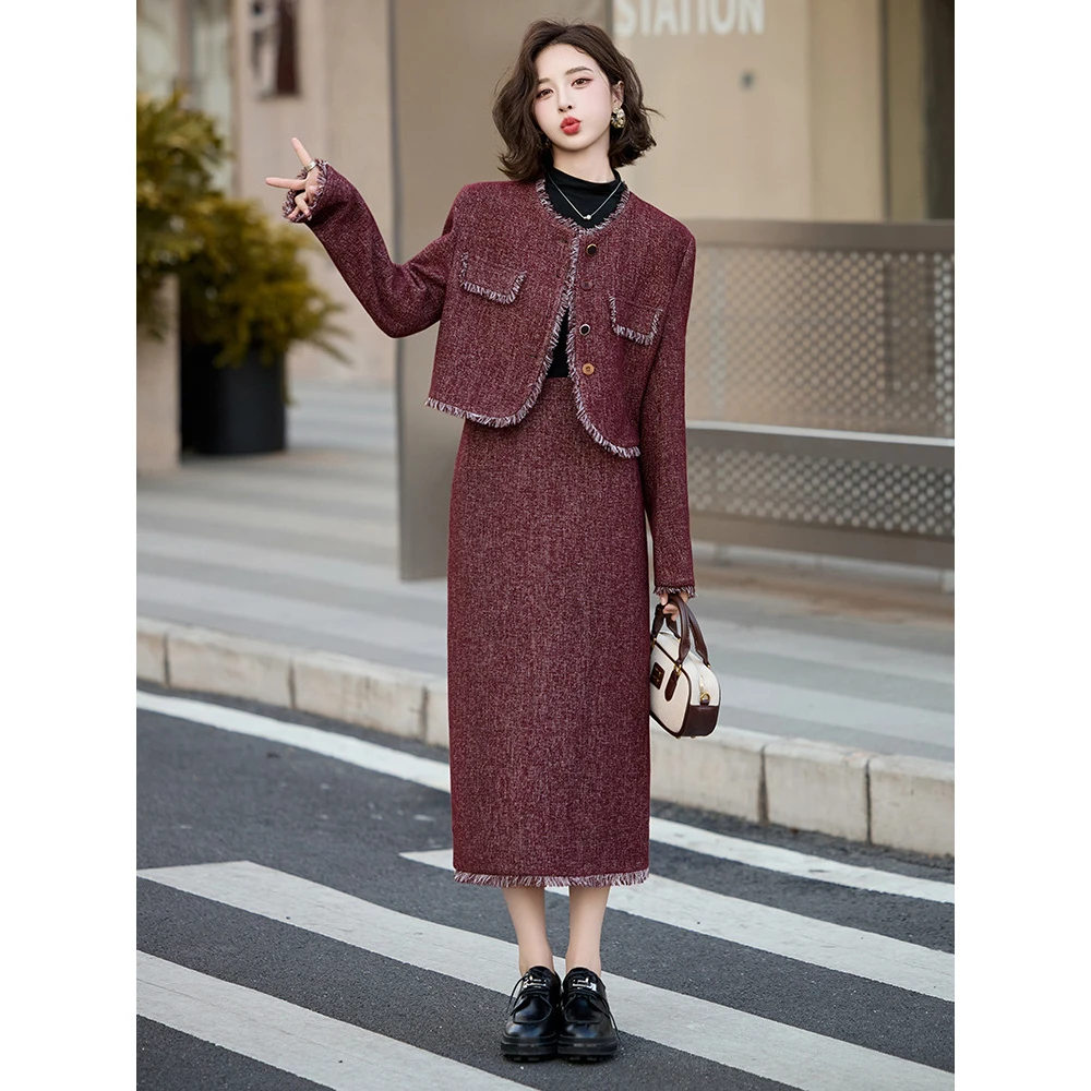 时尚休闲套装秋季新款女装气质优雅小香风外套+半裙两件套裙