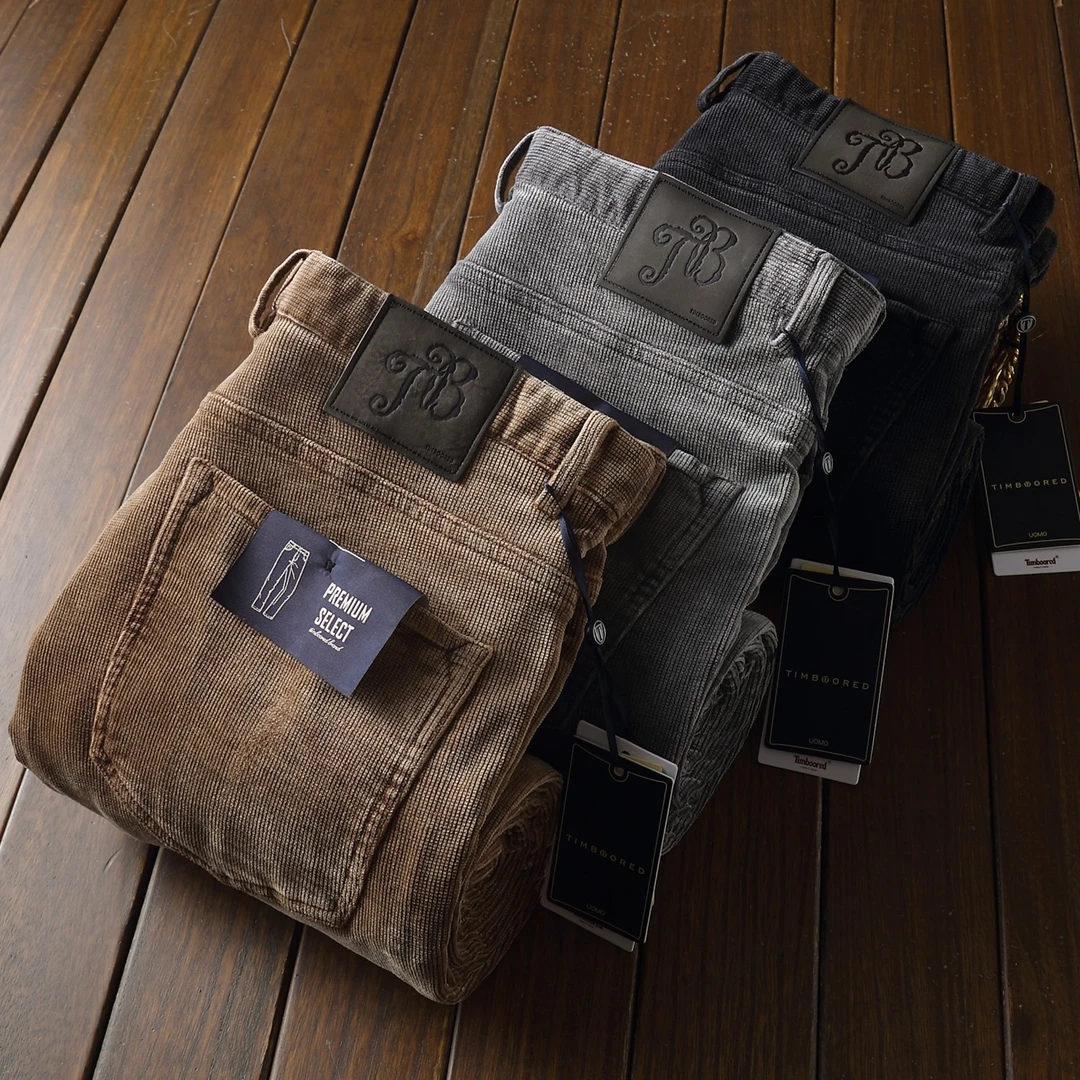 高端进口颗粒绒柔软直筒休闲裤秋冬弹力厚款灯芯绒保暖男士长裤子