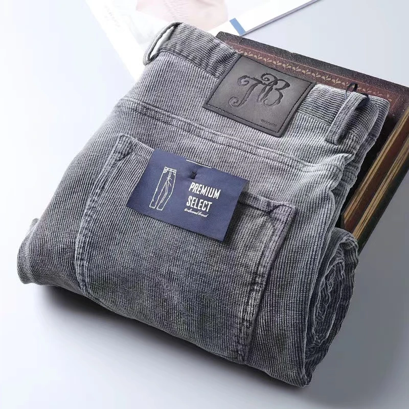 欧洲站冬季厚款进口灯芯绒裤子男奢华弹力百搭修身直筒男士休闲裤