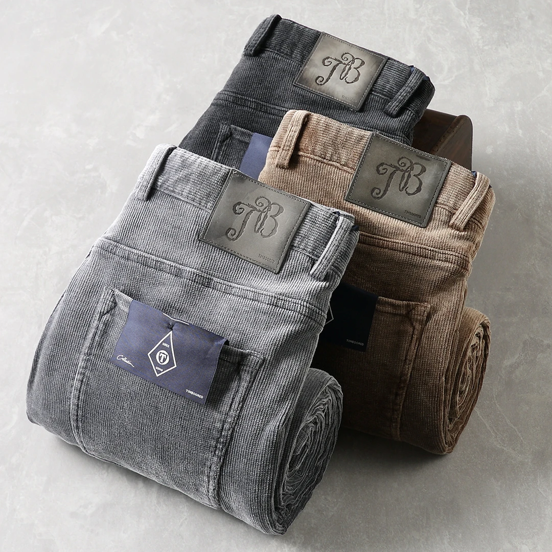 秋冬厚款进口灯芯绒男士休闲裤直筒热肤锁温弹力中腰灯芯绒裤男