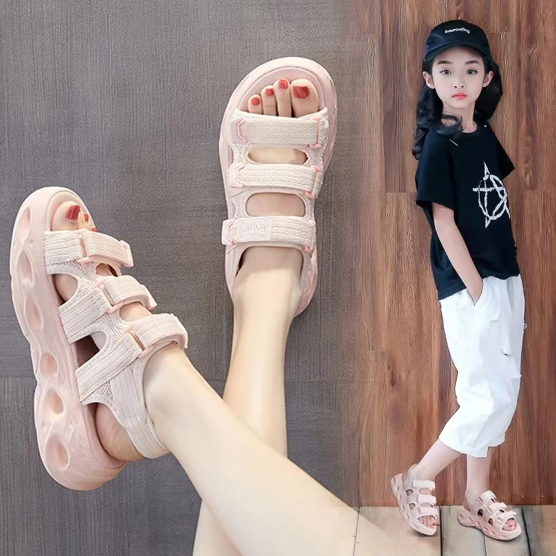 28-38女童厚底休闲凉鞋2025夏松糕魔术贴女鞋休闲运动凉鞋动沙滩