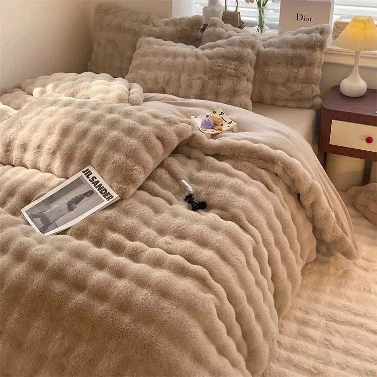 [单件被套]兔泡绒长毛绒冬季加厚高档泡泡仿兔毛保暖双面被套