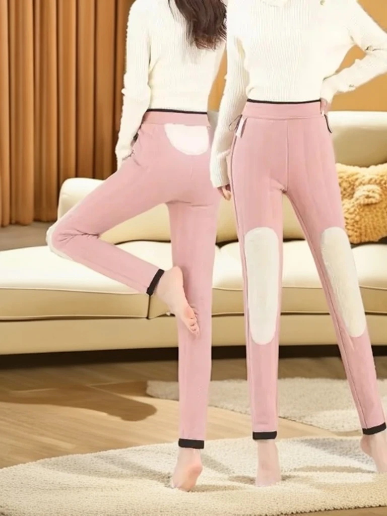 秋冬厚款驼绒加绒加厚高腰护膝棉裤保暖裤修身冬季女款女士外穿