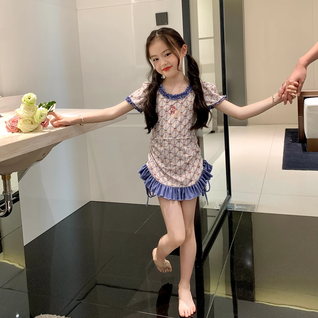 原创童装女童荷叶边泳衣夏季2023新款儿童宝宝连体泳衣女孩连身衣