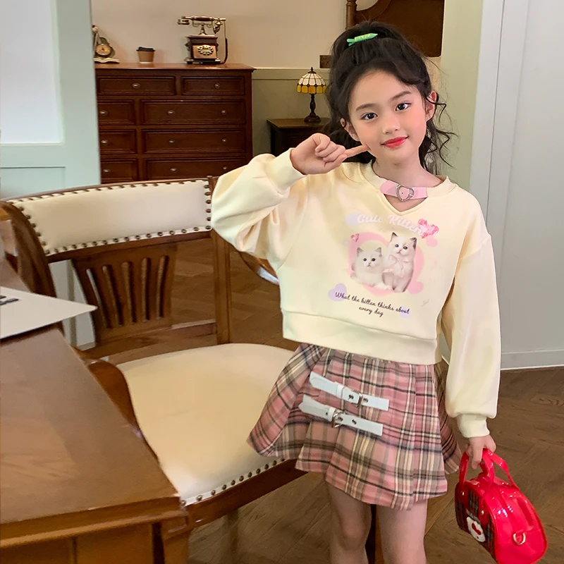 【清仓】栀了成长记童装女童休闲宽松套装春装新款短款卫衣两件套