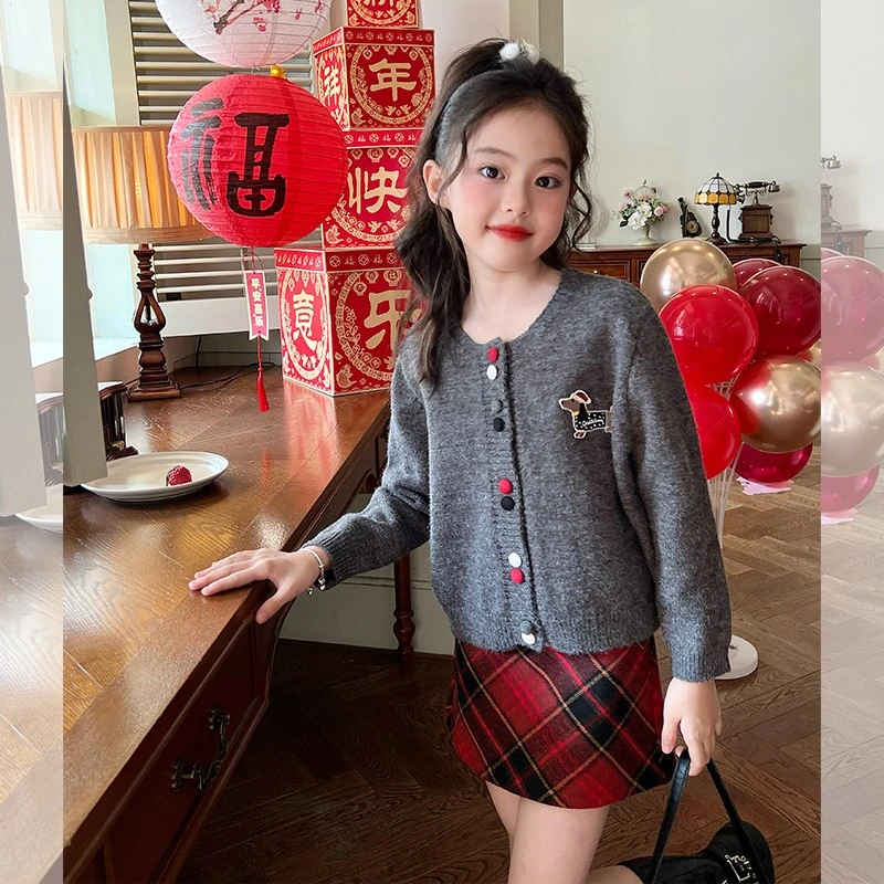 栀了成长记女童开衫儿童小香风春秋洋气宝宝大童女孩短裙