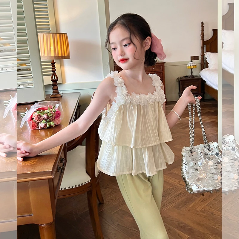 【清仓】童装女童背心娃娃衫夏季新款儿童洋气立体花吊带