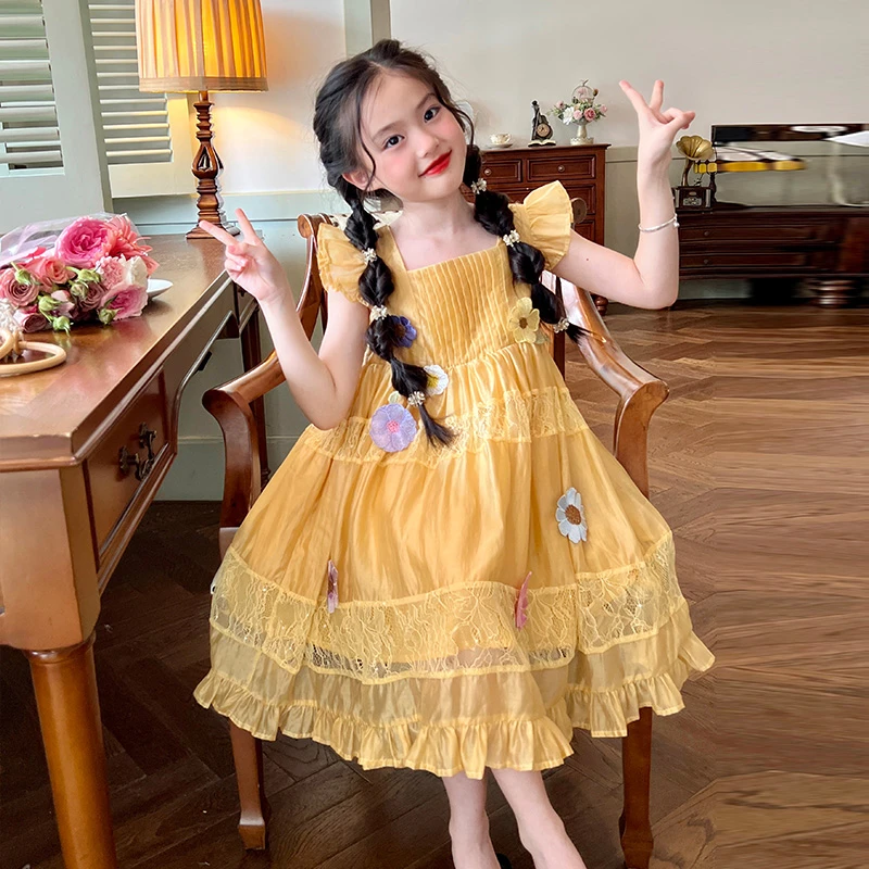 【清仓】童装女童度假风棉连衣裙夏装儿童女孩小飞袖裙子