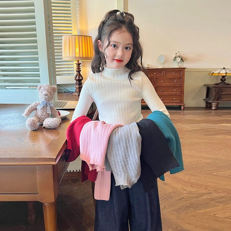 栀了成长记童装女童糖果色半高领针织打底衫秋季儿童百搭宝宝上衣