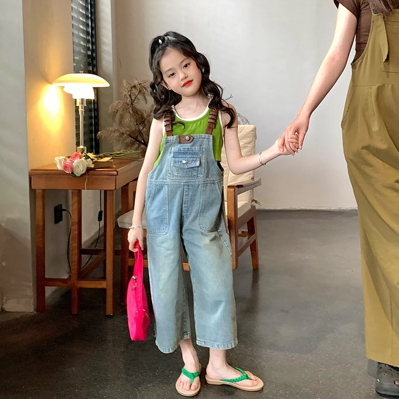 【清仓】童装女童时髦牛仔套装夏季新款儿童背带裤小女孩吊带衫