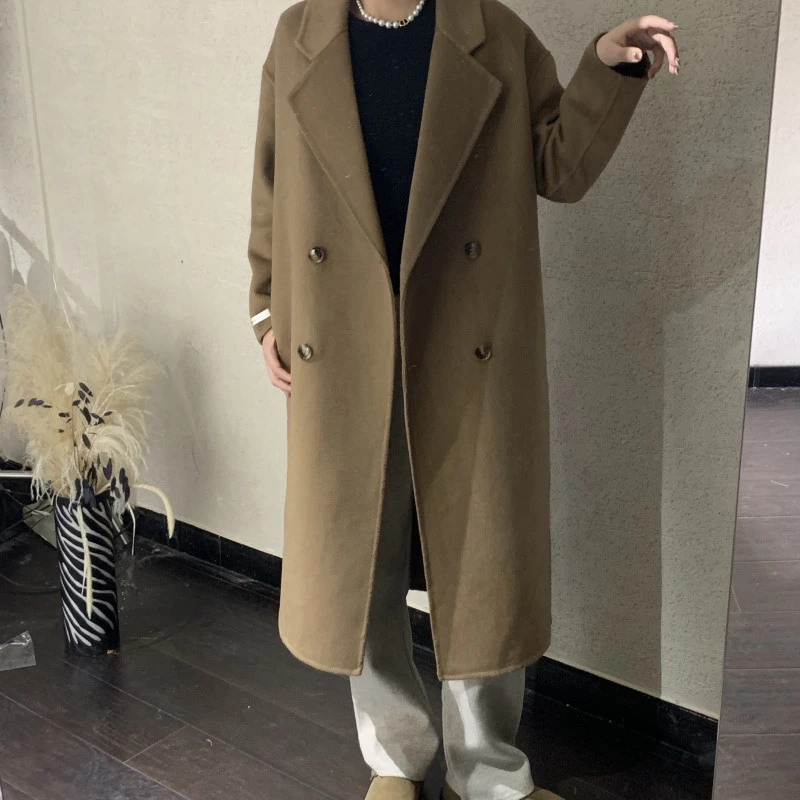 【 雨•美 推荐 】0098卡其色韩版时尚百搭四扣袖标大衣