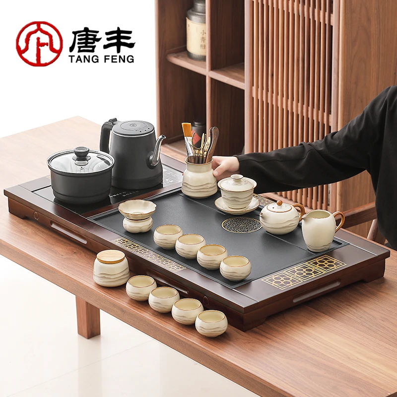 唐丰家用全自动烧水一体功夫泡茶台水墨茶器整套汝窑茶具茶盘套装