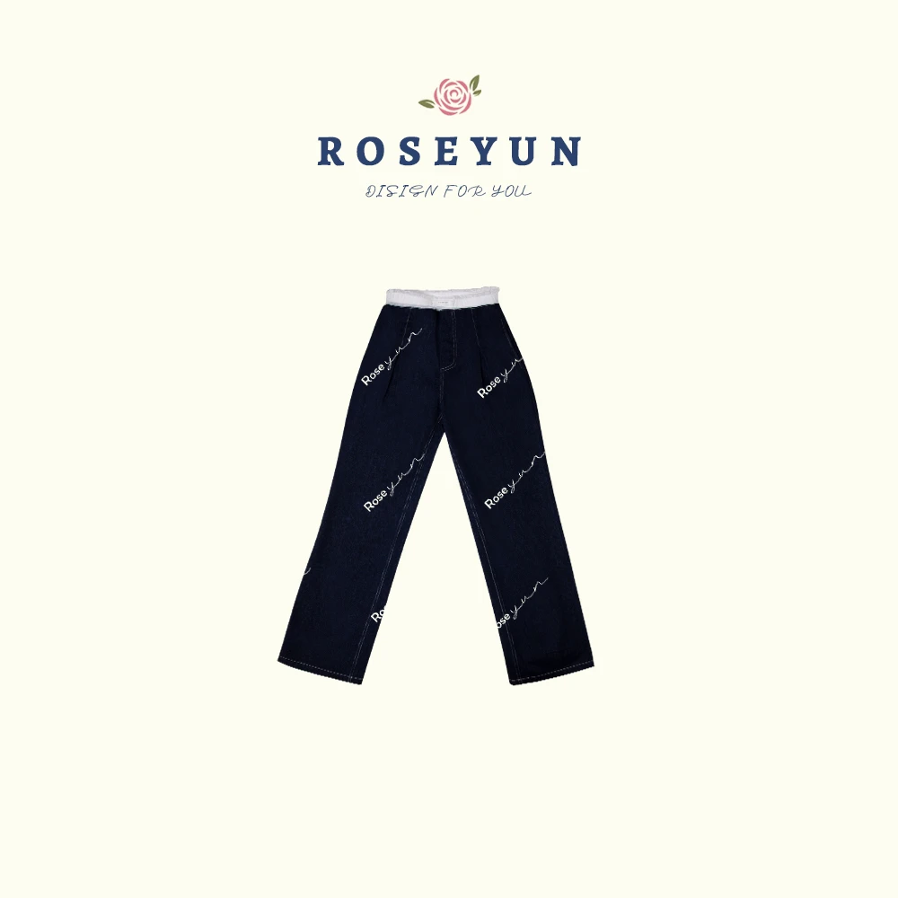 【Rose Yun】超牛裤王 土耳其蓝蕾丝花边直筒牛仔裤 2410092