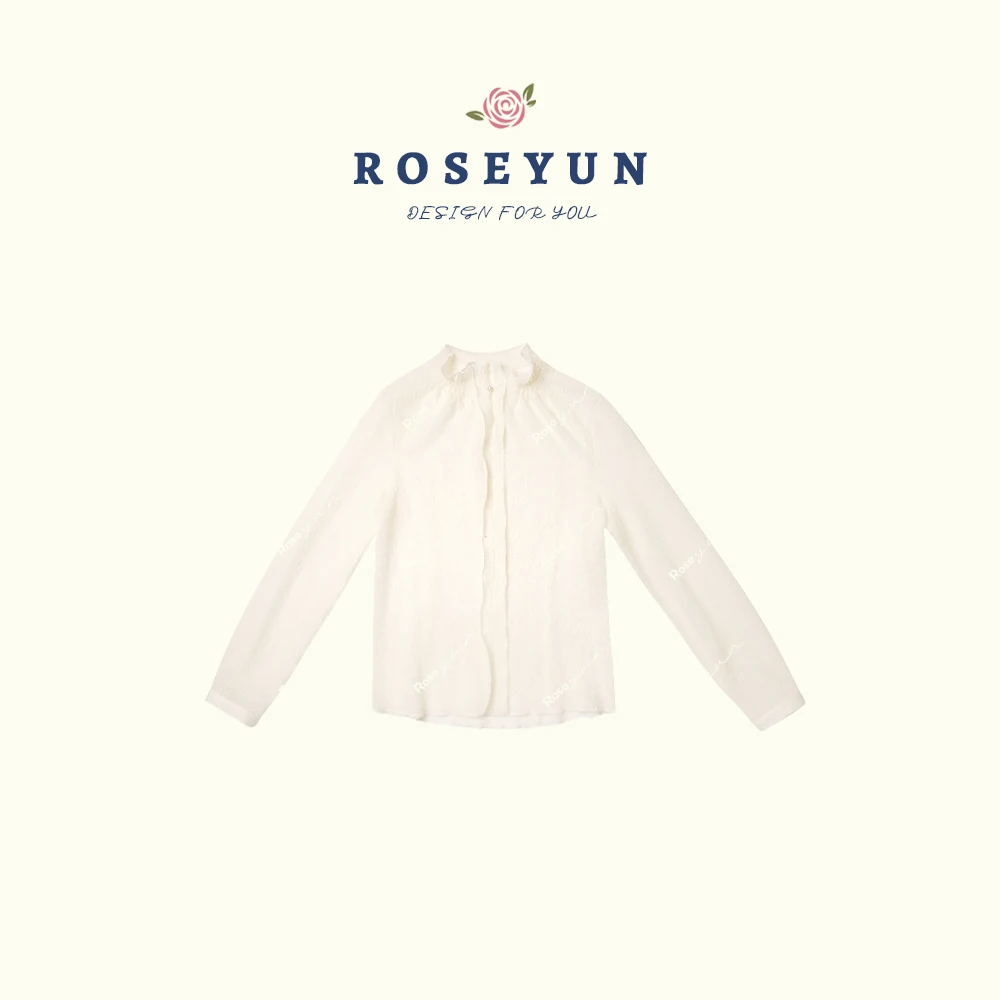 【Rose Yun】韶光淑气 荷叶领重工提花国风衬衫 2410139