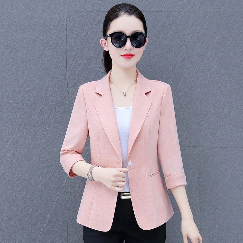 纯色西装外套女春装休闲气质修身七分袖小西服正装职场职业上衣
