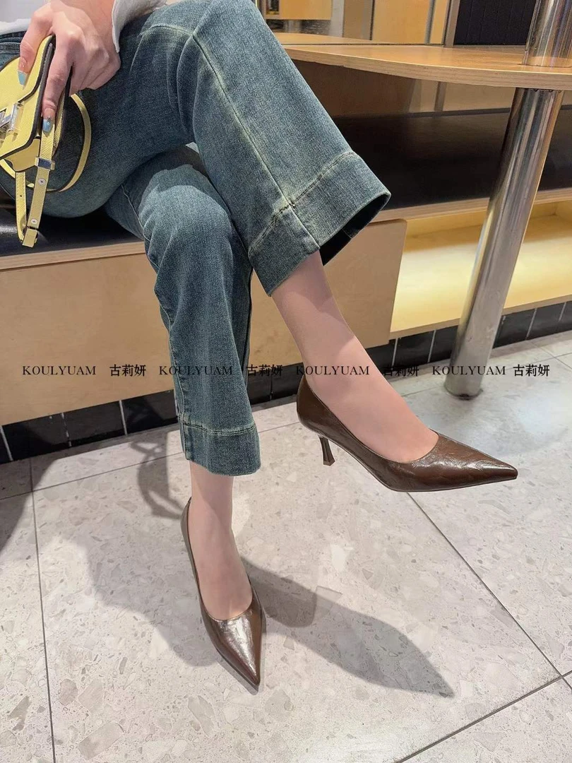 11-72网红2024春秋新款包头凉鞋方头细跟单鞋漆皮商场款高跟鞋