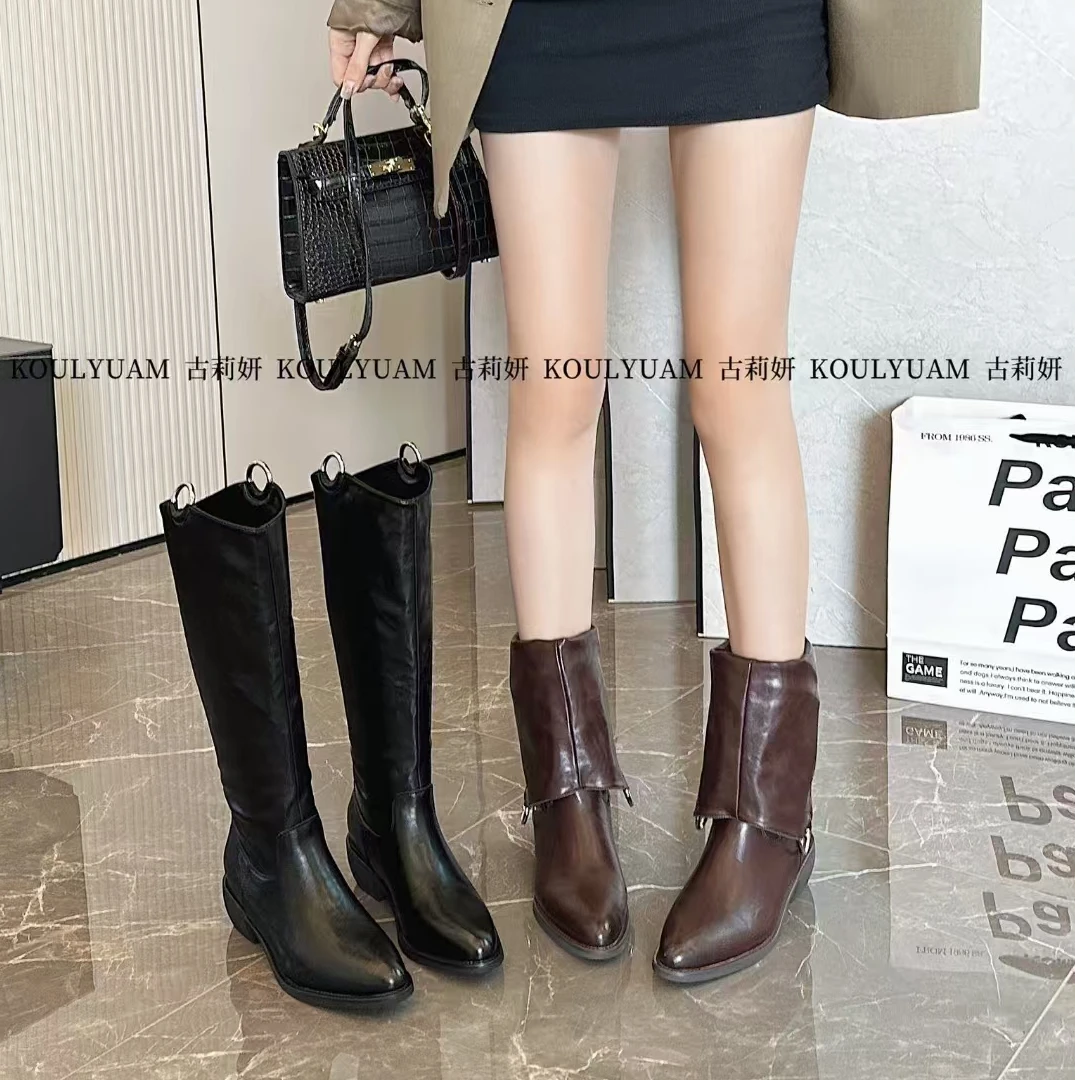 88-516秋冬新款小个子骑士靴复古不过膝显瘦长筒靴