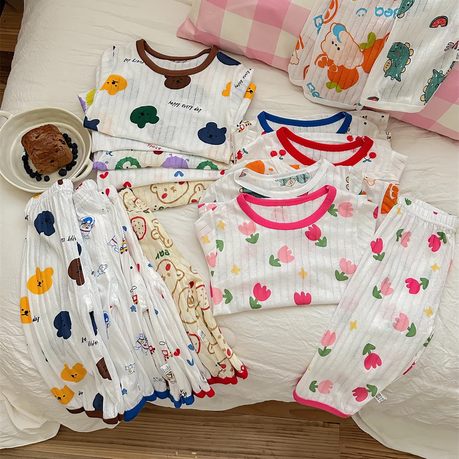 【夏季热卖纯棉家居服】儿童款睡衣空调服薄款宝宝透气夏天七分套装