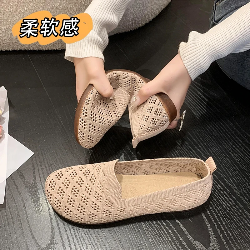 意迪森夏季一脚蹬透气网面女鞋软底中老年老北京布鞋女休闲妈妈鞋