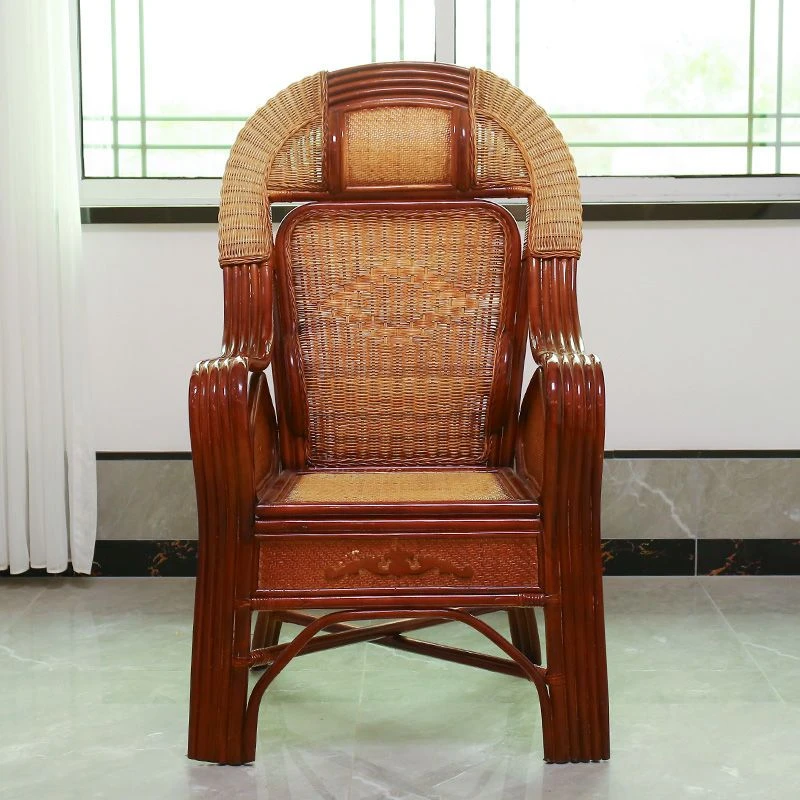 高靠背弹簧客厅阳台护腰高档老人椅印尼藤老板椅透气休闲家用豪华
