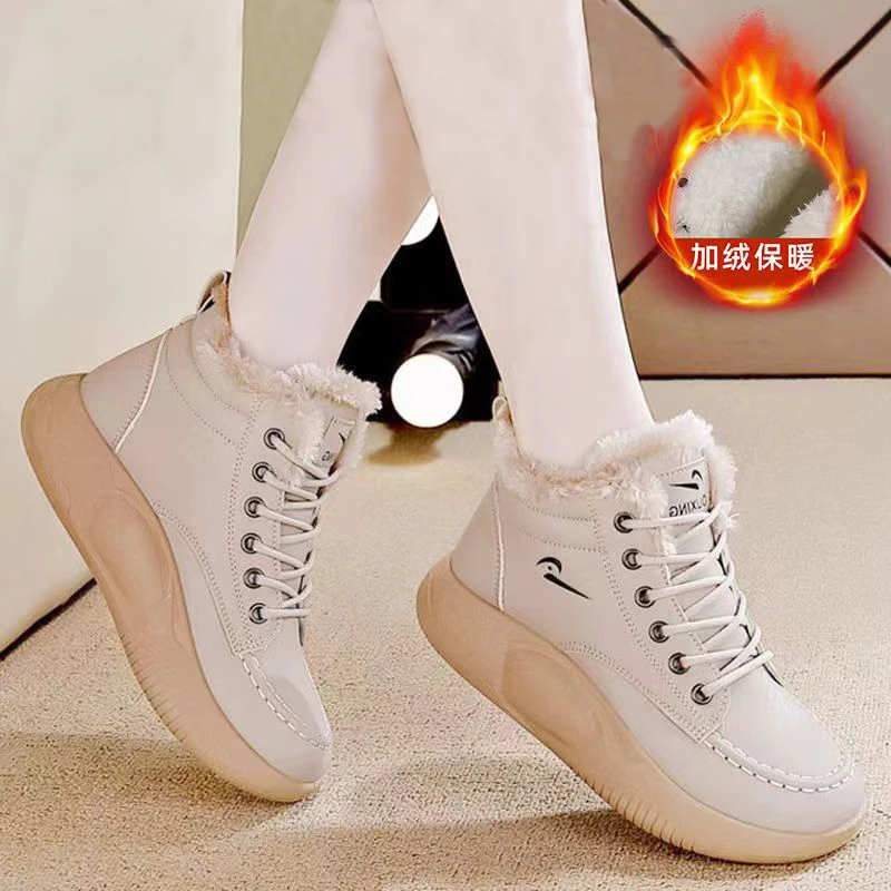 纯皮加厚高帮棉鞋女冬季保暖防滑雪地靴百搭棉时尚冬天新款洋气