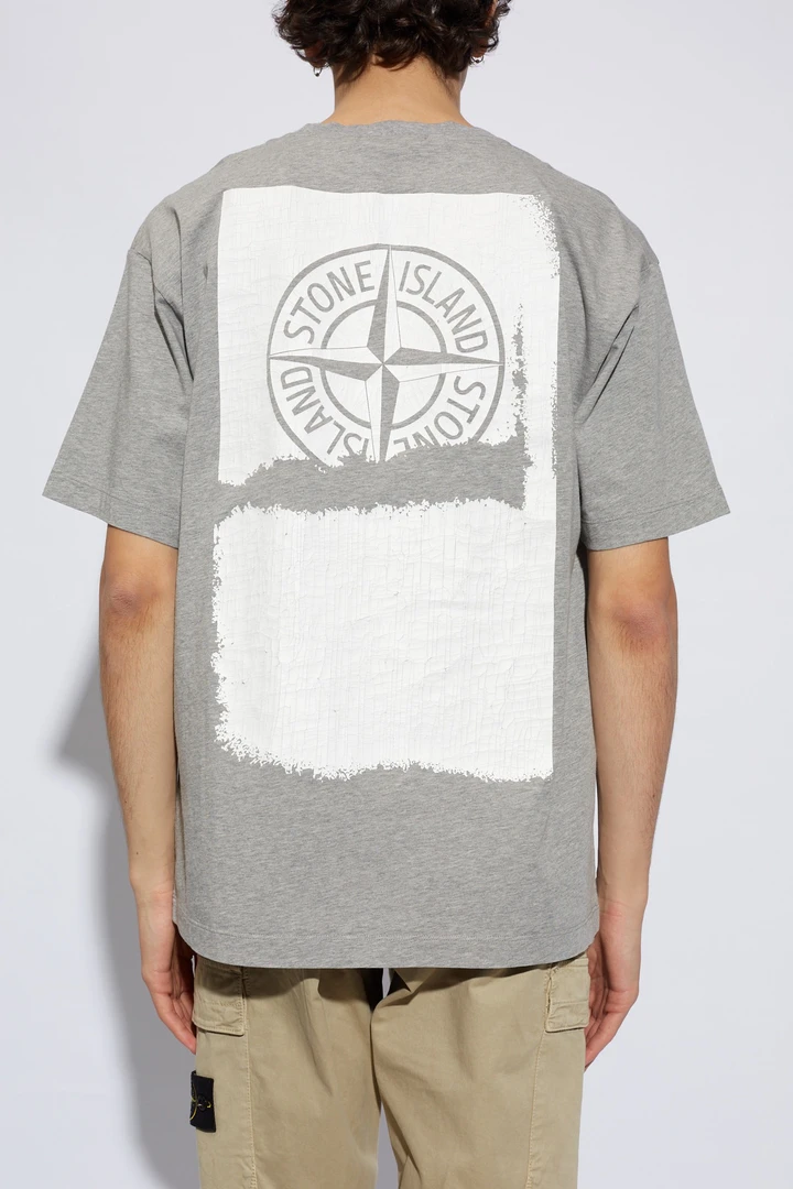 【断码特价】Stone Island石头岛爆裂纹大logo短袖 灰色 XL码 24款