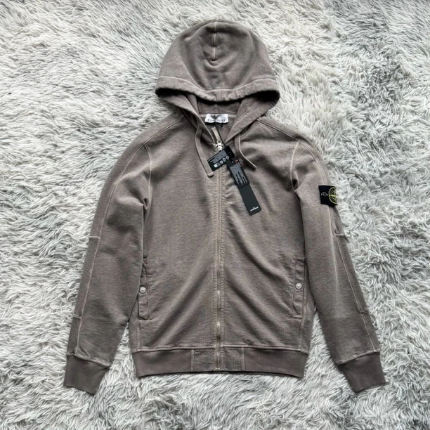 全新Stone Island石头岛水洗做旧拉链连帽卫衣24款 灰褐色 专柜4k