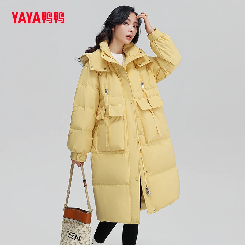 YAYA/鸭鸭冬季简约冬季保暖时尚女士过膝中长款羽绒服YE2B616053J
