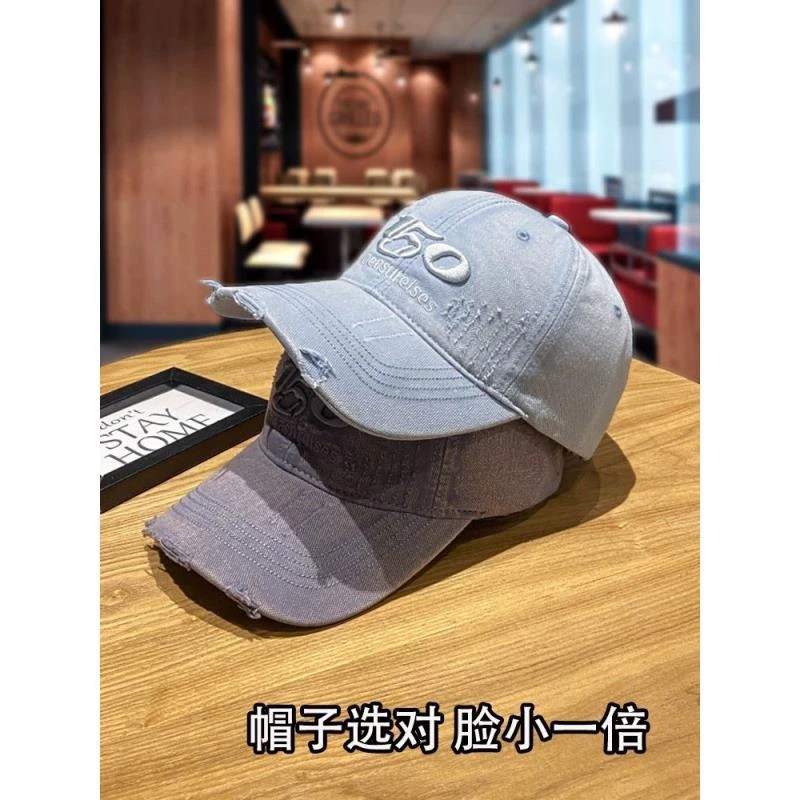 韩版重水洗立体刺绣磨破纯棉男女通用弯檐百搭软顶可调节棒球帽