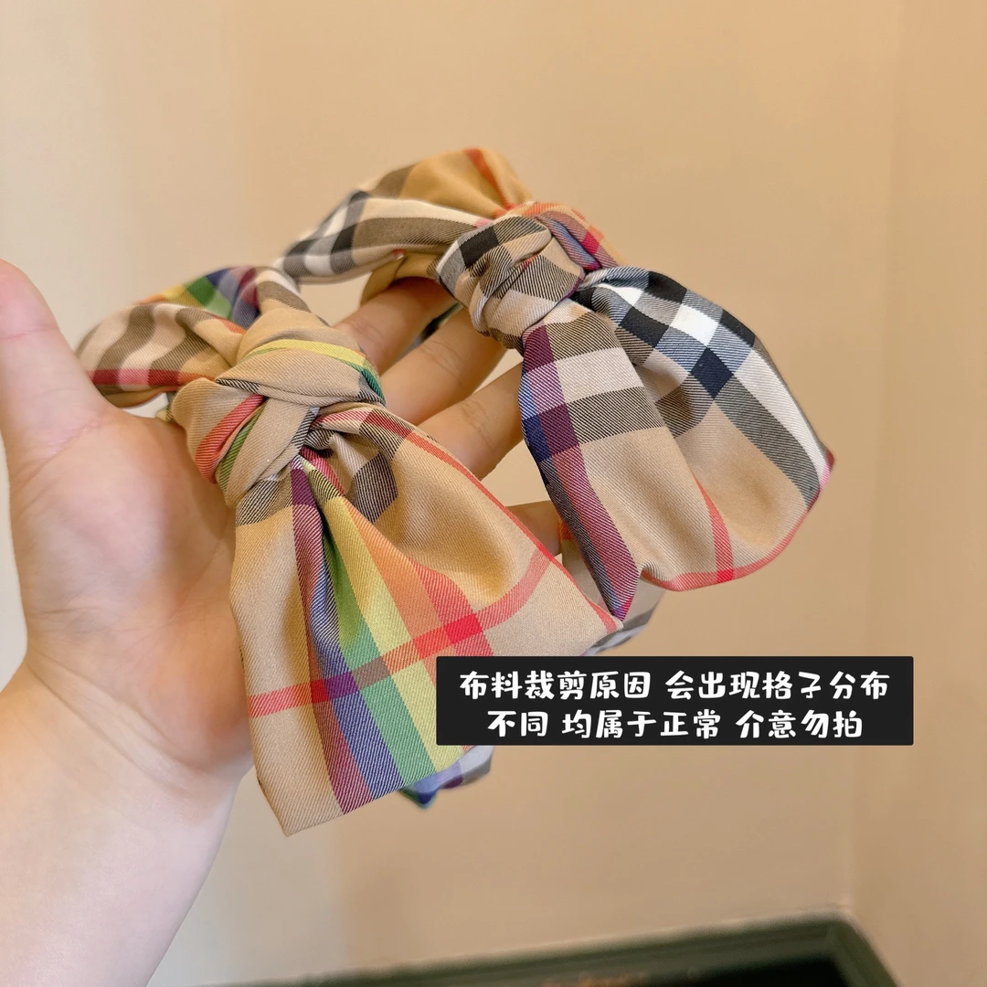 复古风经典格子仙女双层大蝴蝶结发箍拼色中间扭结显脸小发卡头箍