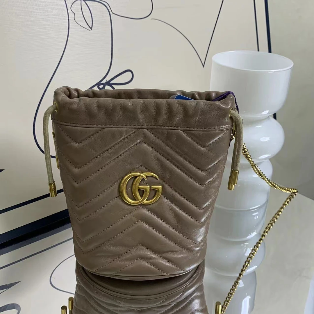 95新 GUCCI/古驰 Gucci脏粉单肩水桶/0437