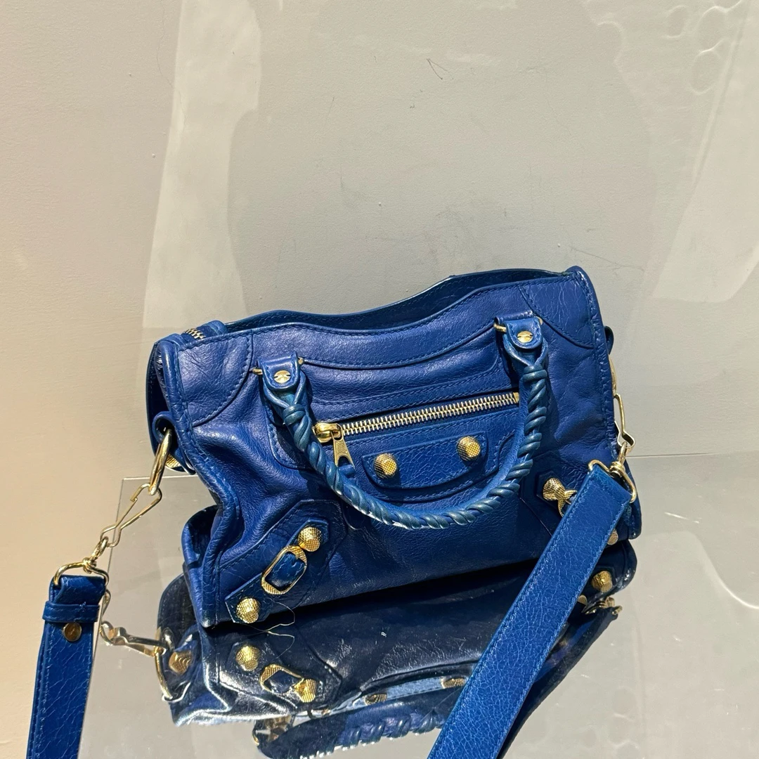 95新 Balenciaga/巴黎世家 巴黎世家蓝色机车mini斜挎包/5290882