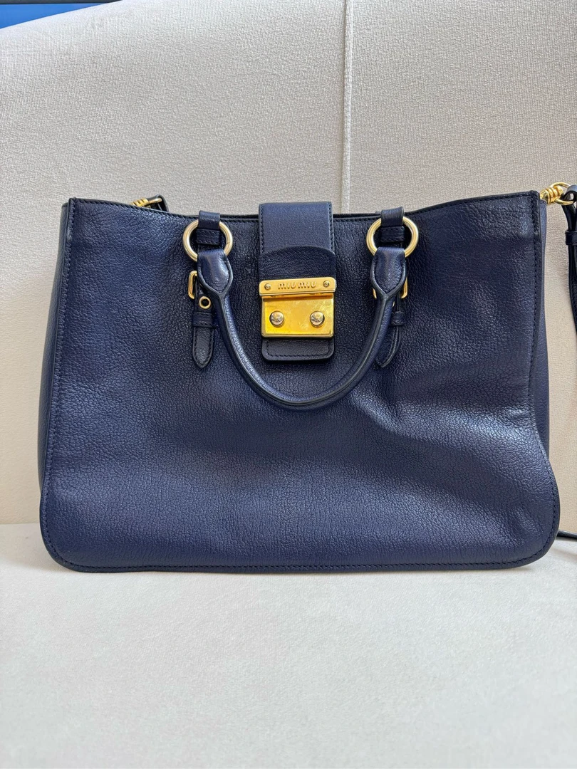 95新 MIU MIU/缪缪 miumiu 蓝金托特包/7982109